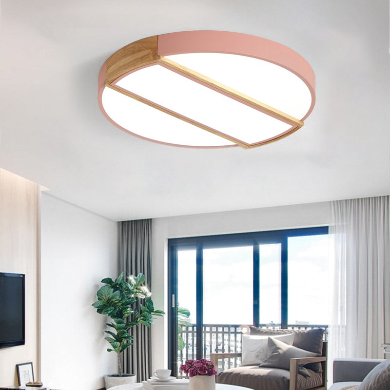 Nordic Circle LED Flush Mount Light - Acrylic Diffuser - 12"/16"/19.5" Width - LED Ceiling Lamp in Green/Grey/Pink/White for Baby Room