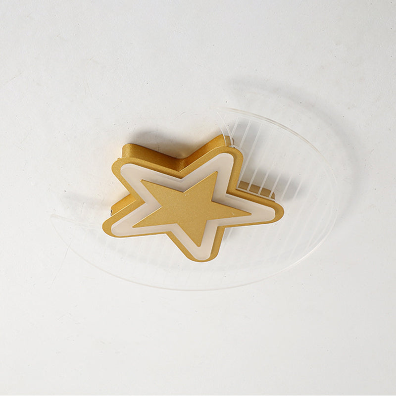 Cartoon LED Gold Flush Mount Ceiling Light with Acrylic Crescent and Star Design - Warm/White Lighting