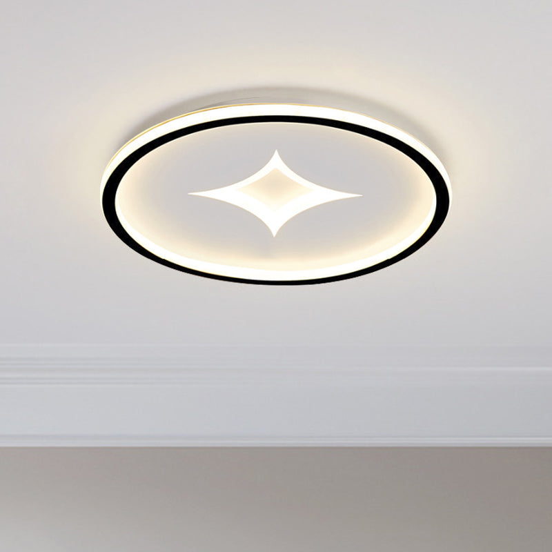 Simple Round Flush Mount Lamp: Acrylic Black/Gold LED Lighting, Warm/White Light for Bedroom