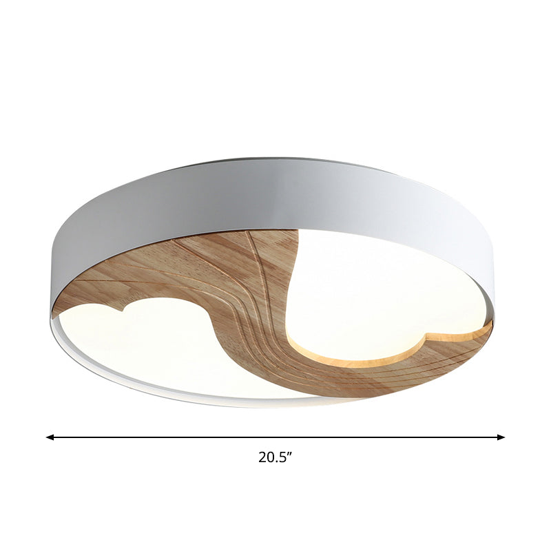 Simplicity LED Acrylic Flush Mount Light with Wood Design - White Circular Flush Fixture