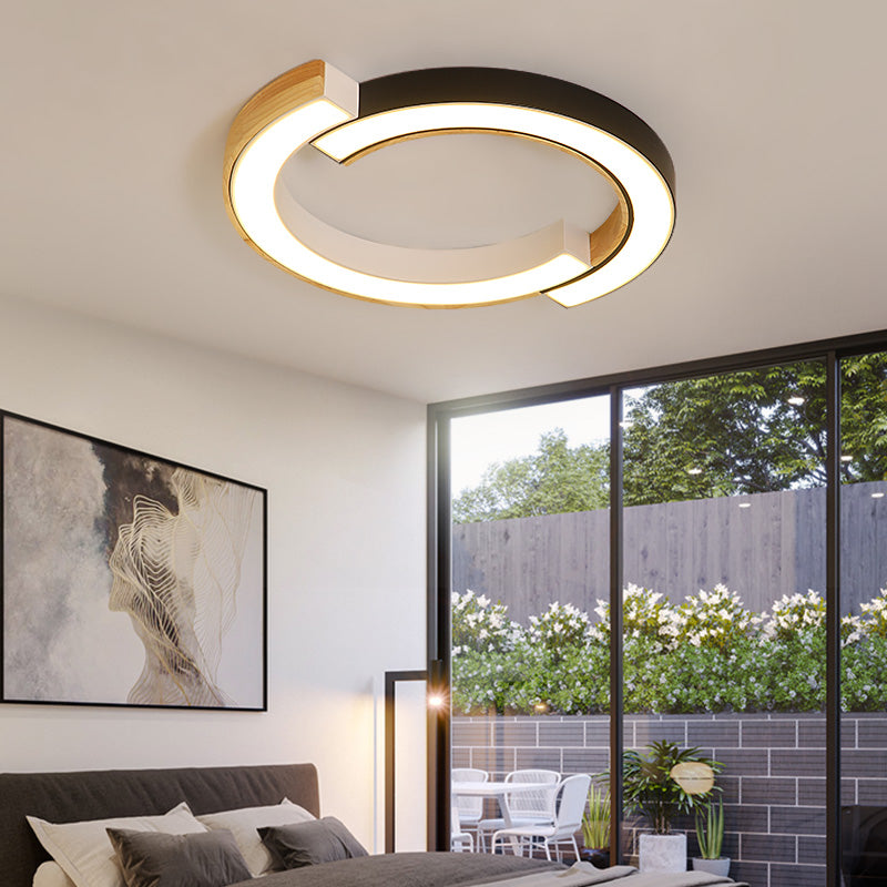 Contemporary Bedroom Ceiling Lamp - 2-Arch Bridge Design, Acrylic, LED Light, 15"/19" Width, Black/White Mount