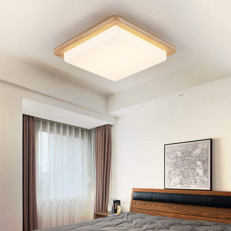 Japanese Style Square Ceiling Light Wood LED Flush Mount Light - Wide Range Selection (12.5"/14"/18"/22") - Warm/White Light for Bedroom
