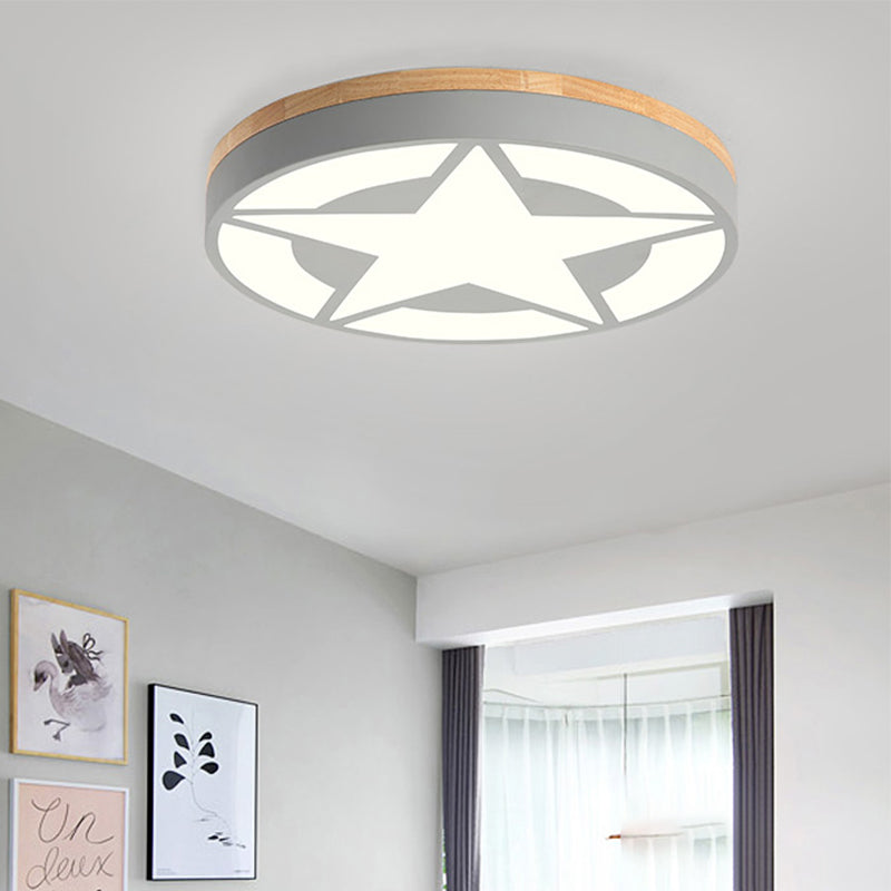 Wood LED Star Flush Mount Ceiling Light with Acrylic Shade for Boys Bedroom – Modern Style