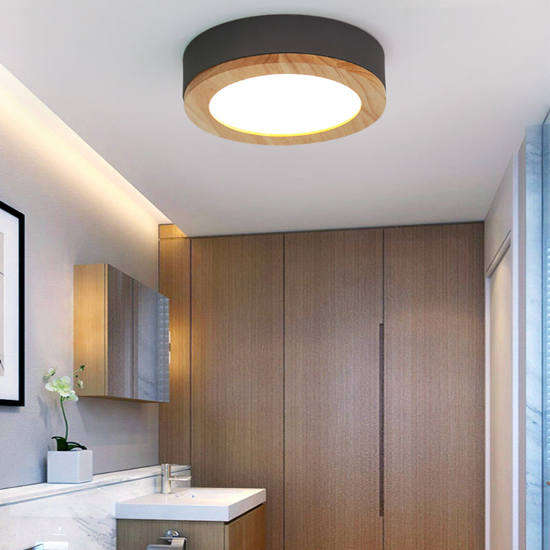 Kids Drum Ceiling Light with Wood and Acrylic Shade - Ideal Bedroom Flush Mount Fixture