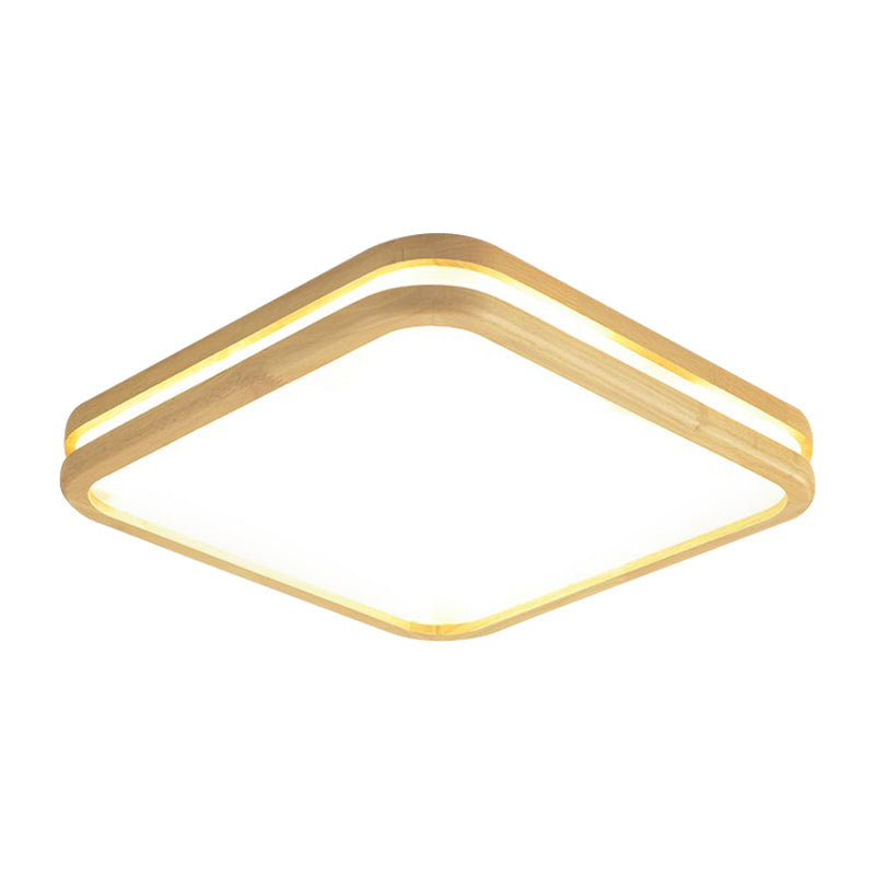 Slim Panel Square Ceiling Mount Light: Wood Edge, Simple Style, LED Ceiling Lamp - Beige (18/26 Inch Wide)