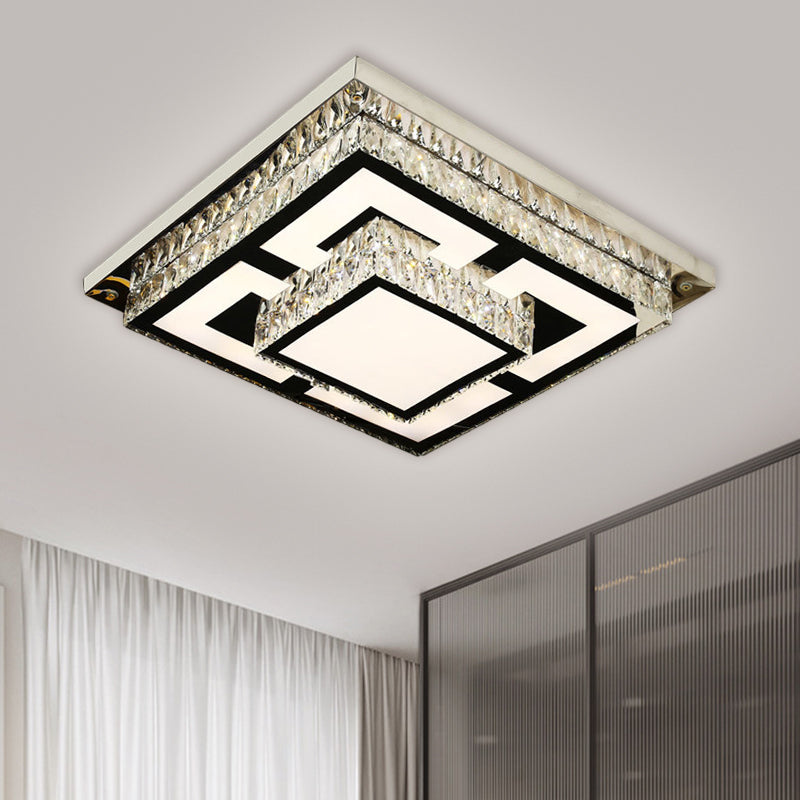 Simplicity LED Flush Mount Nickel Ceiling Light with Crystal Block Shade