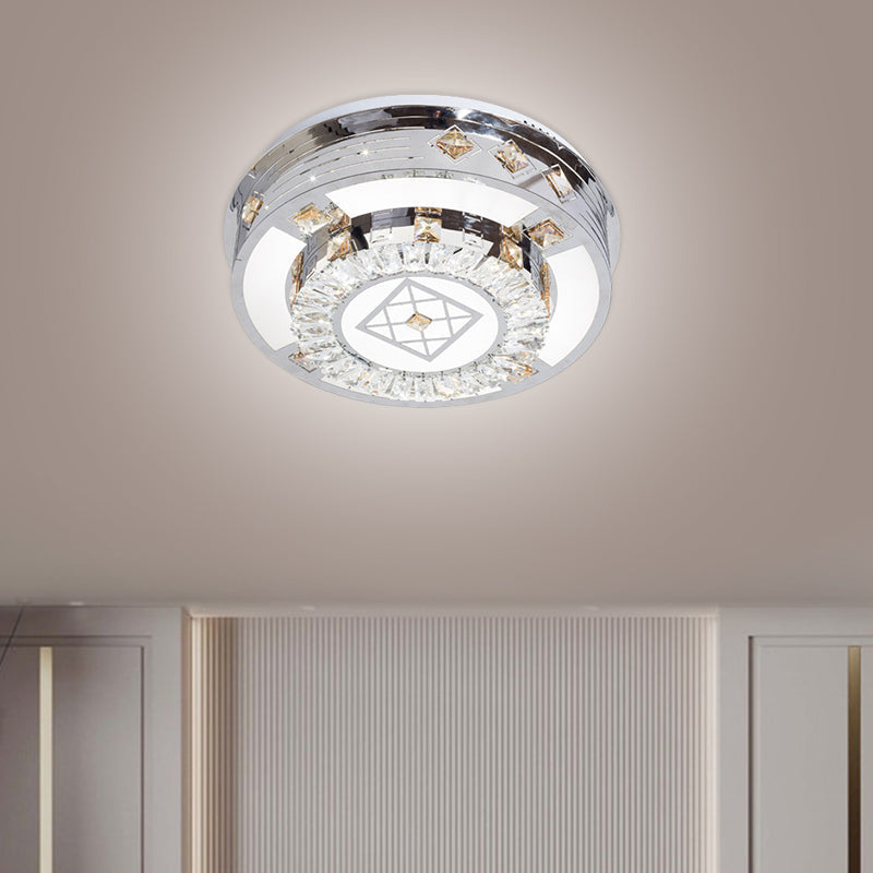 Modern Chrome LED Round Flush Mount Crystal Ceiling Light in Warm/White, 19.5"/31.5" Wide