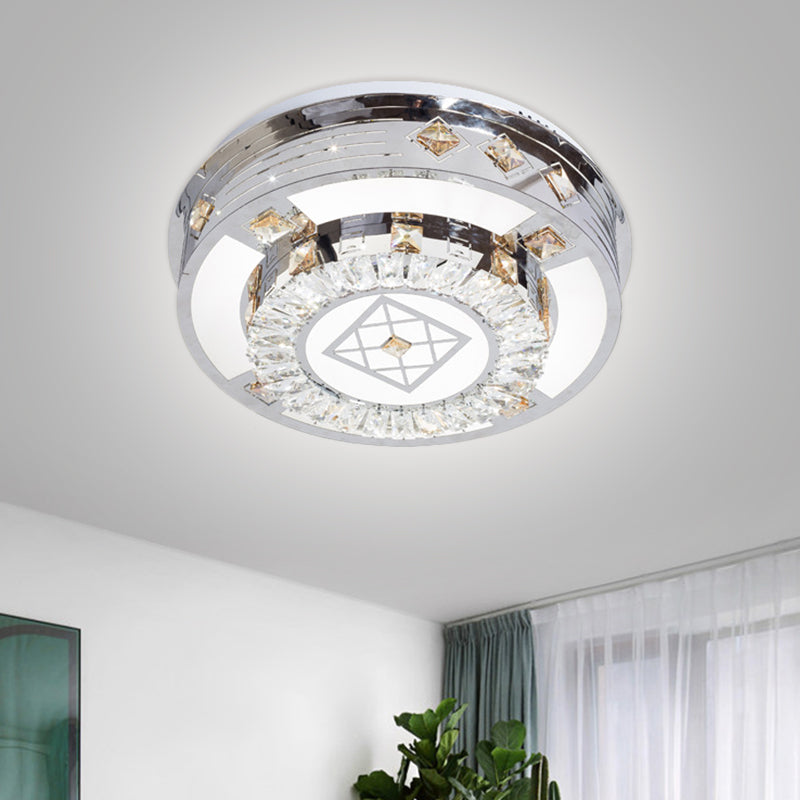 Modern Chrome LED Round Flush Mount Crystal Ceiling Light in Warm/White, 19.5"/31.5" Wide