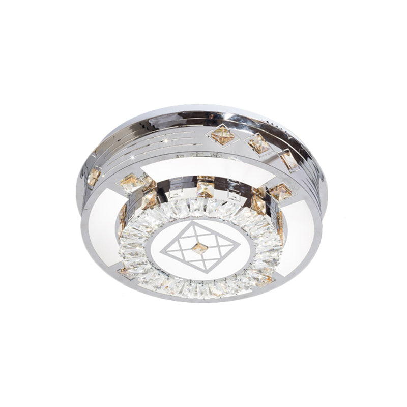 Modern Chrome LED Round Flush Mount Crystal Ceiling Light in Warm/White, 19.5"/31.5" Wide