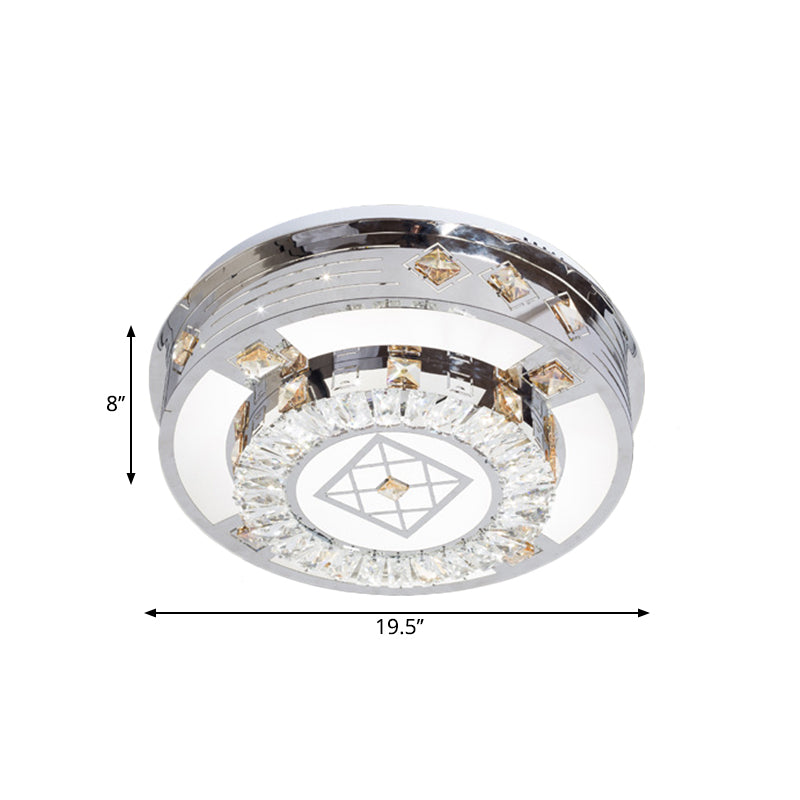 Modern Chrome LED Round Flush Mount Crystal Ceiling Light in Warm/White, 19.5"/31.5" Wide