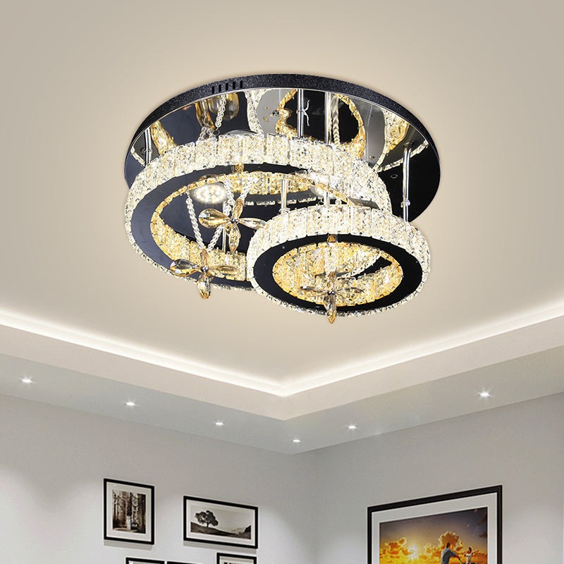 Modern Chrome LED Circle Ceiling Lamp with Cut Crystal Semi-Mount and Remote Stepless Dimming