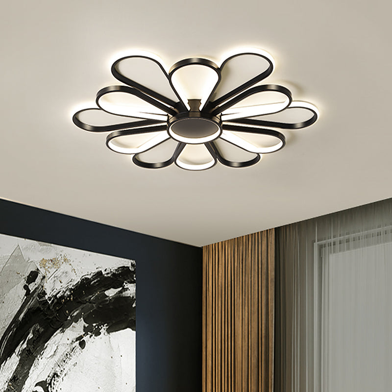 Contemporary Black/Gold LED Ceiling Mounted Iron Floral Flush Mount Light for Living Room