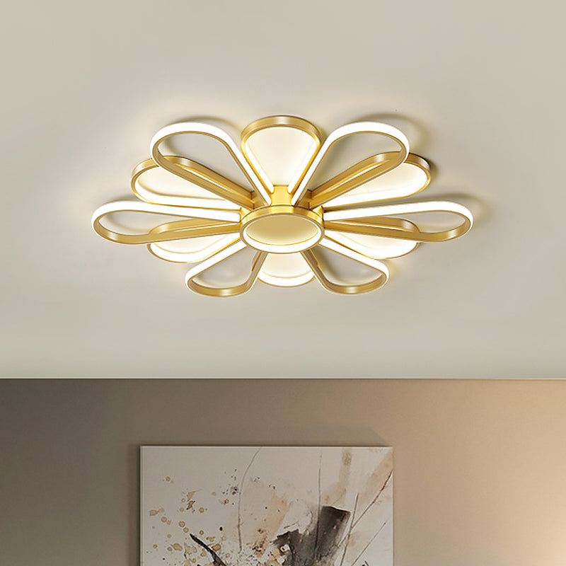 Contemporary Black/Gold LED Ceiling Mounted Iron Floral Flush Mount Light for Living Room