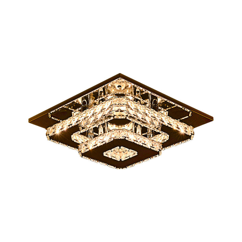 Plafonnier contemporain en cristal à 2 niveaux - Éclairage encastré à LED en acier inoxydable de 12"/26,5" de large
