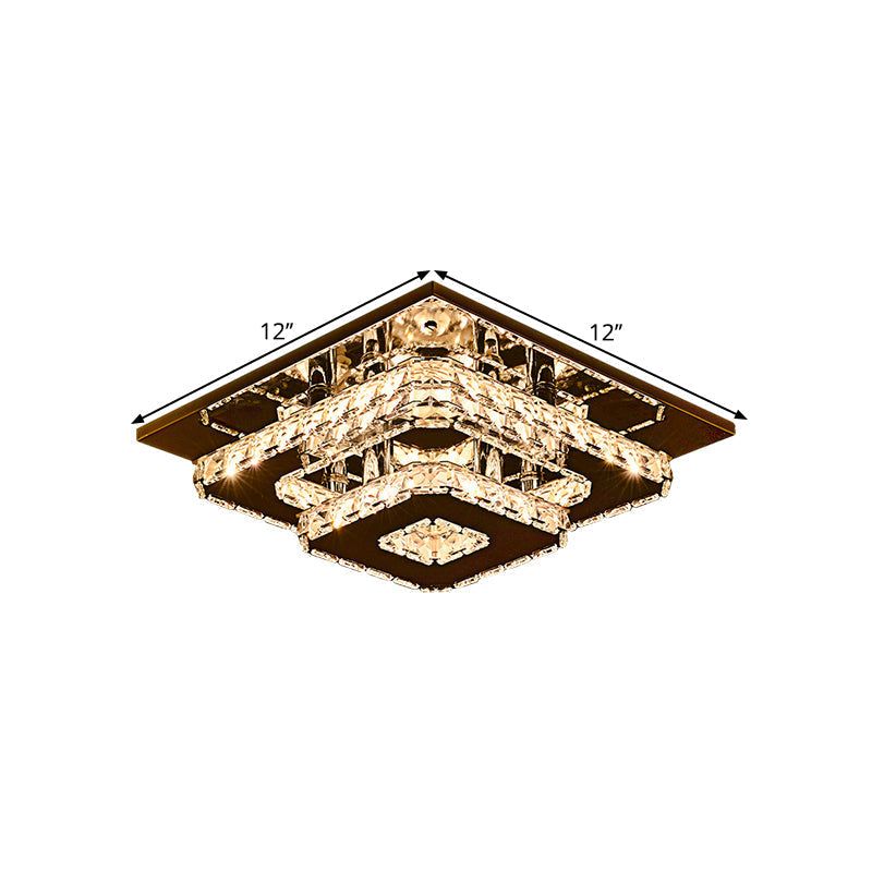 Plafonnier contemporain en cristal à 2 niveaux - Éclairage encastré à LED en acier inoxydable de 12"/26,5" de large
