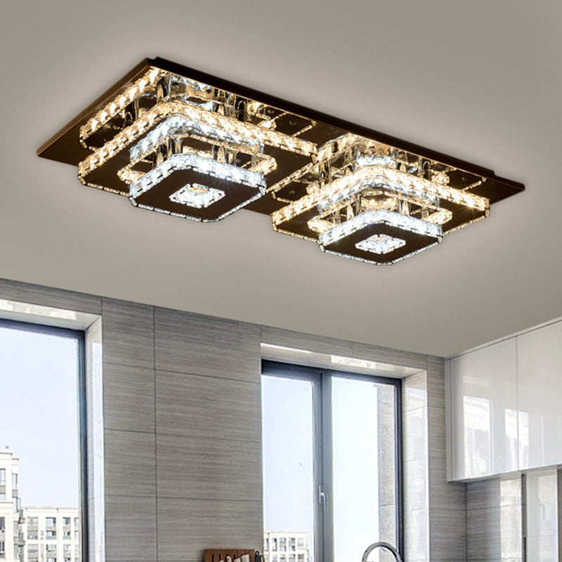 Plafonnier contemporain en cristal à 2 niveaux - Éclairage encastré à LED en acier inoxydable de 12"/26,5" de large