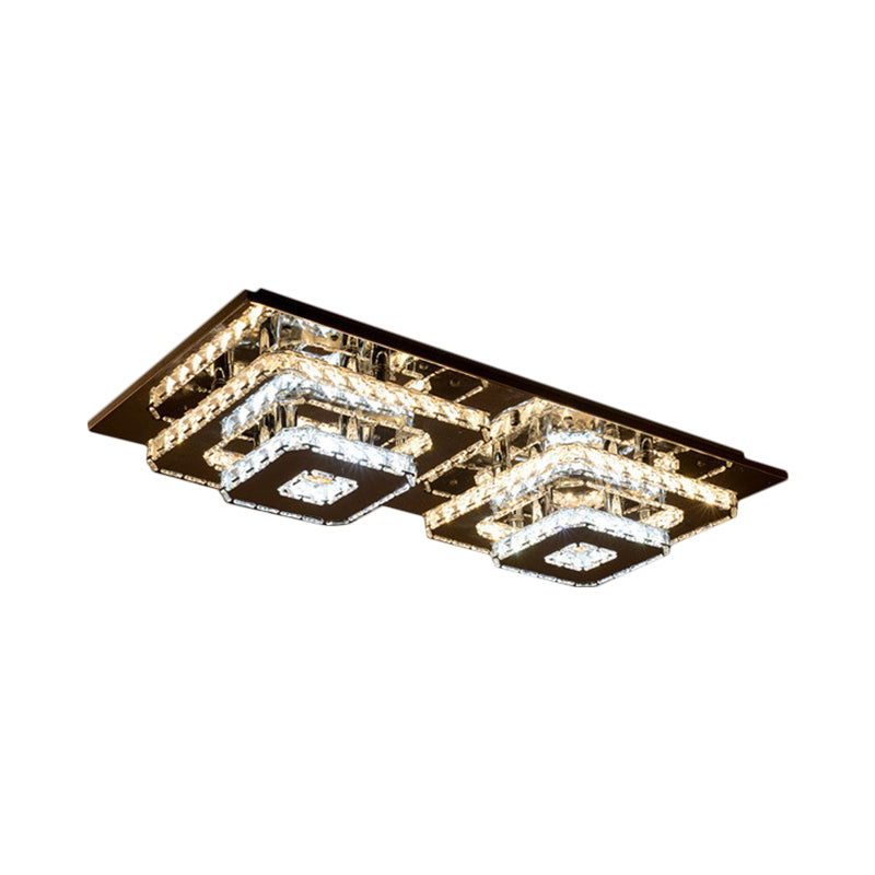 Plafonnier contemporain en cristal à 2 niveaux - Éclairage encastré à LED en acier inoxydable de 12"/26,5" de large