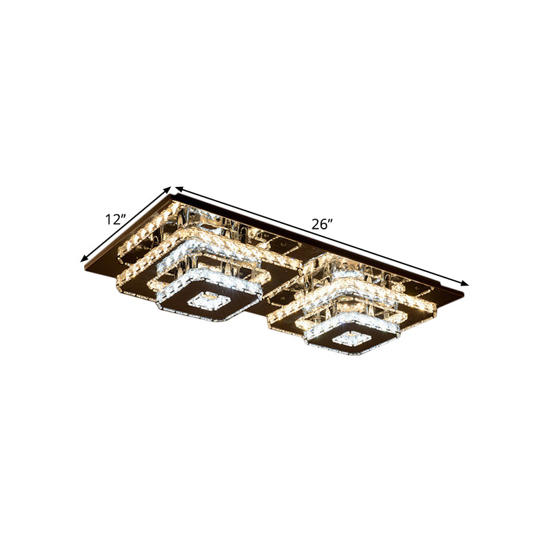 Plafonnier contemporain en cristal à 2 niveaux - Éclairage encastré à LED en acier inoxydable de 12"/26,5" de large