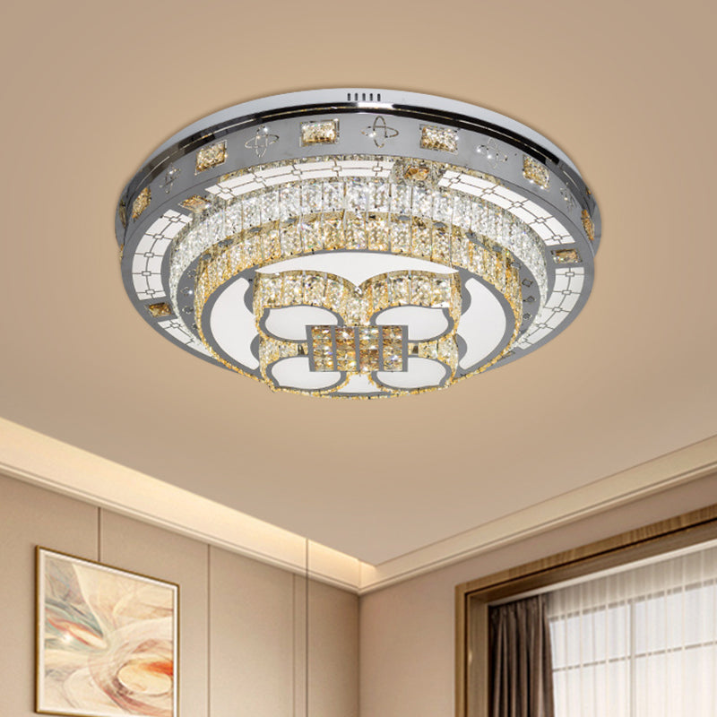 Crystal Lotus Flushmount LED Ceiling Lamp in Chrome, Warm & White Light