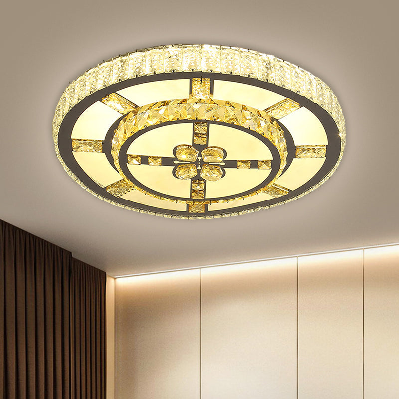 Stainless-Steel LED Flush Mount Ceiling Light with Clear Crystal Block Design