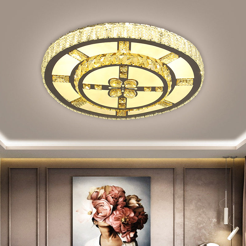 Stainless-Steel LED Flush Mount Ceiling Light with Clear Crystal Block Design