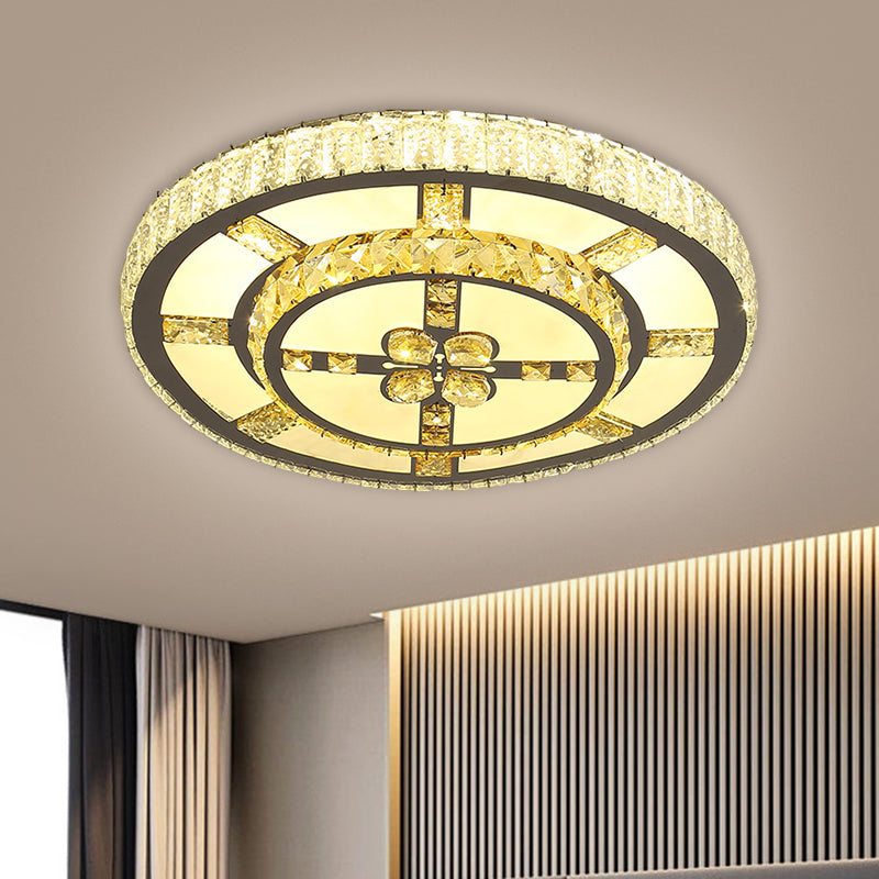 Stainless-Steel LED Flush Mount Ceiling Light with Clear Crystal Block Design