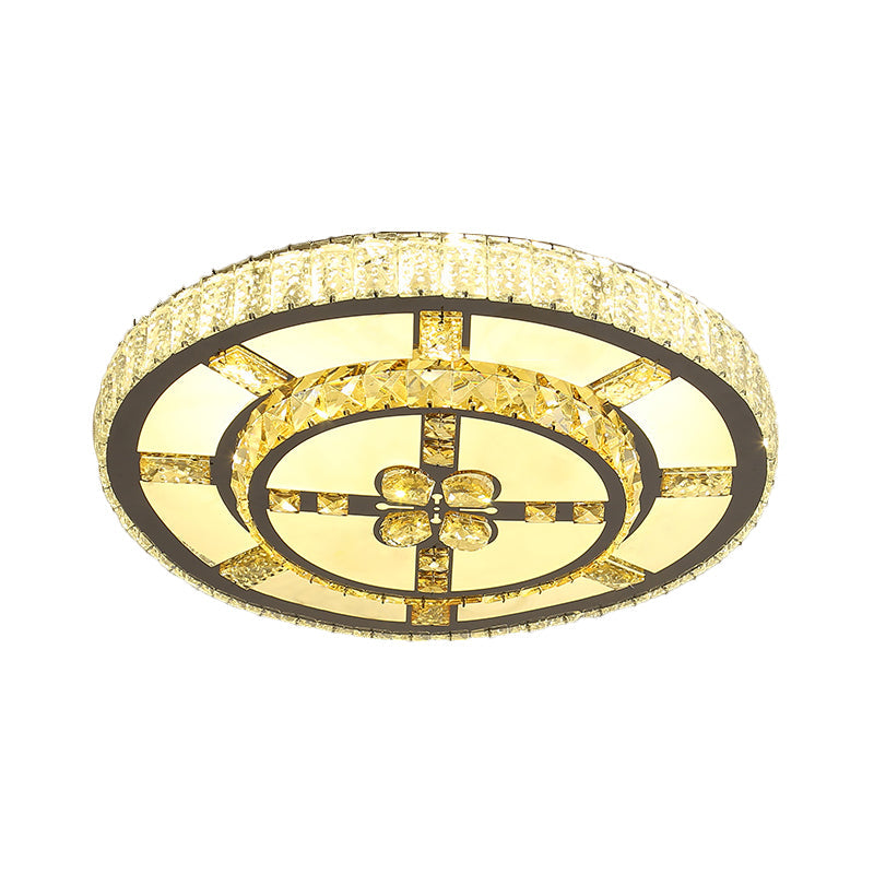 Stainless-Steel LED Flush Mount Ceiling Light with Clear Crystal Block Design