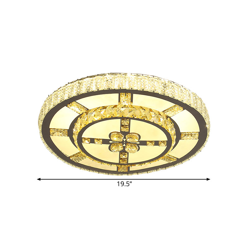 Stainless-Steel LED Flush Mount Ceiling Light with Clear Crystal Block Design