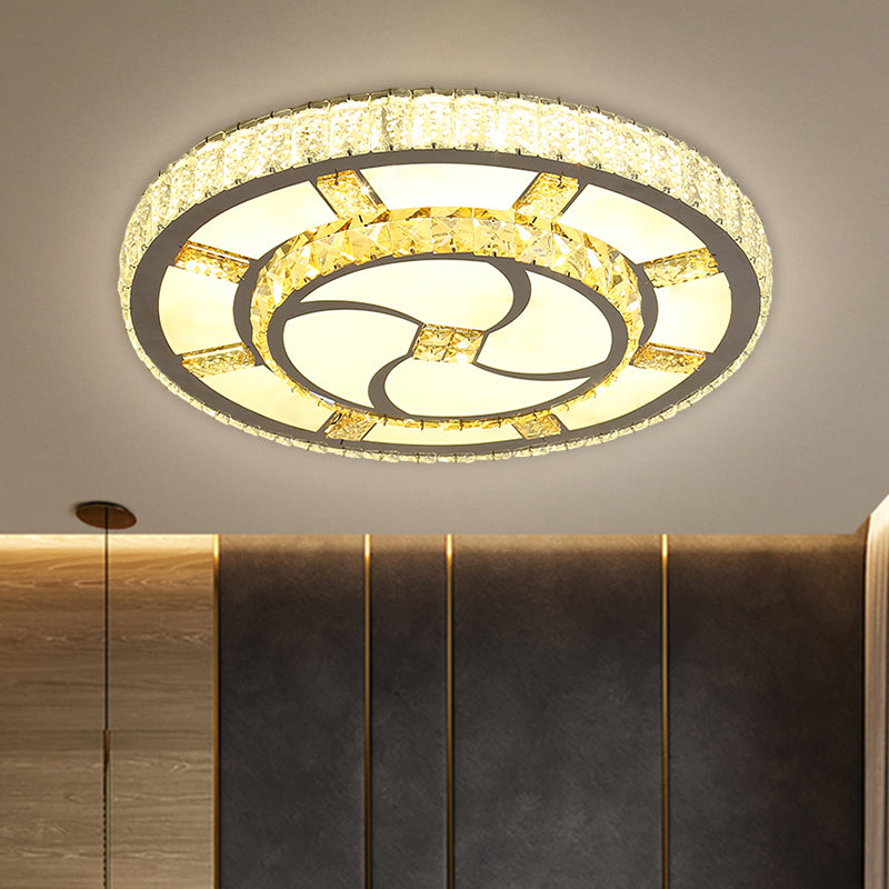Stainless-Steel LED Flush Mount Ceiling Light with Clear Crystal Block Design