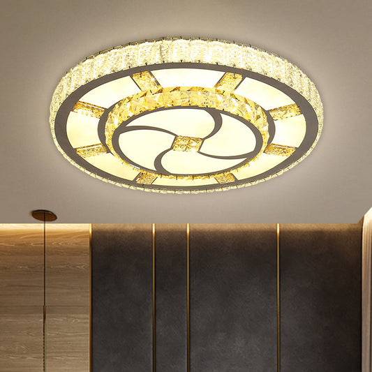 Stainless-Steel LED Flush Mount Ceiling Light with Clear Crystal Block Design