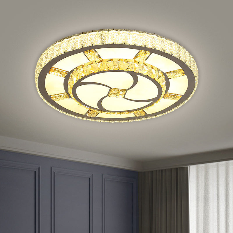 Stainless-Steel LED Flush Mount Ceiling Light with Clear Crystal Block Design