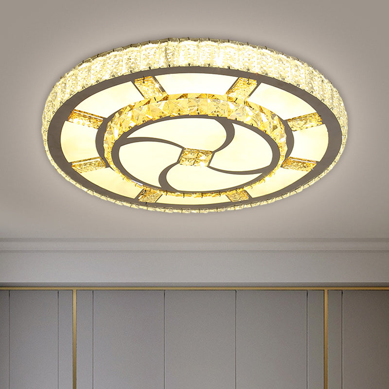 Stainless-Steel LED Flush Mount Ceiling Light with Clear Crystal Block Design
