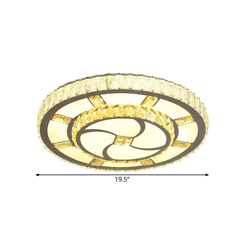 Stainless-Steel LED Flush Mount Ceiling Light with Clear Crystal Block Design