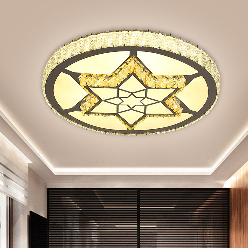 Stainless-Steel LED Flush Mount Ceiling Light with Clear Crystal Block Design