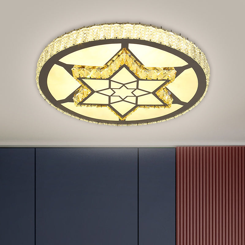 Stainless-Steel LED Flush Mount Ceiling Light with Clear Crystal Block Design