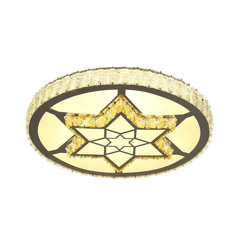 Stainless-Steel LED Flush Mount Ceiling Light with Clear Crystal Block Design