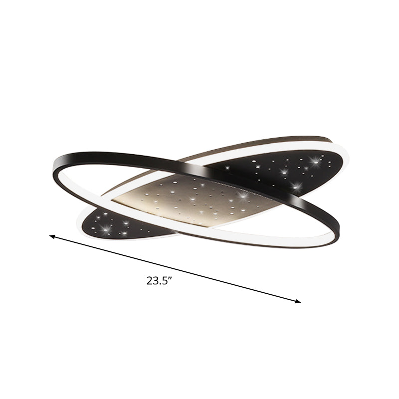 Modern LED Flush Ceiling Light in Black with Metallic Oval and Circular Design
