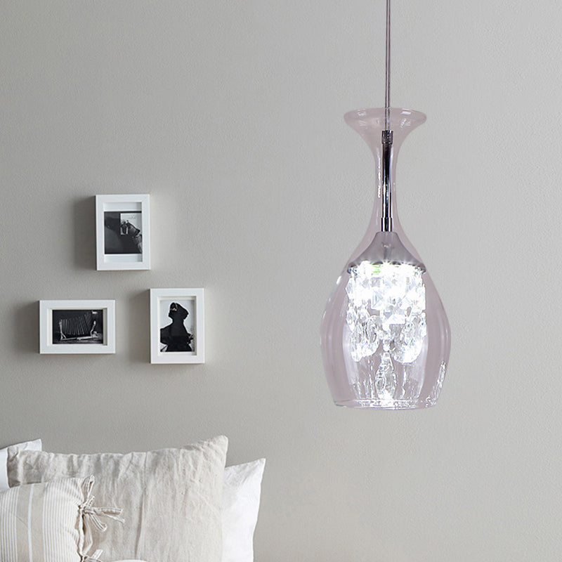 Lampe à suspension moderne à LED en verre transparent – ​​Lumière chaude/blanche, abat-jour intérieur en cristal – Parfait pour le salon