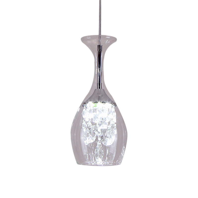 Lampe à suspension moderne à LED en verre transparent – ​​Lumière chaude/blanche, abat-jour intérieur en cristal – Parfait pour le salon