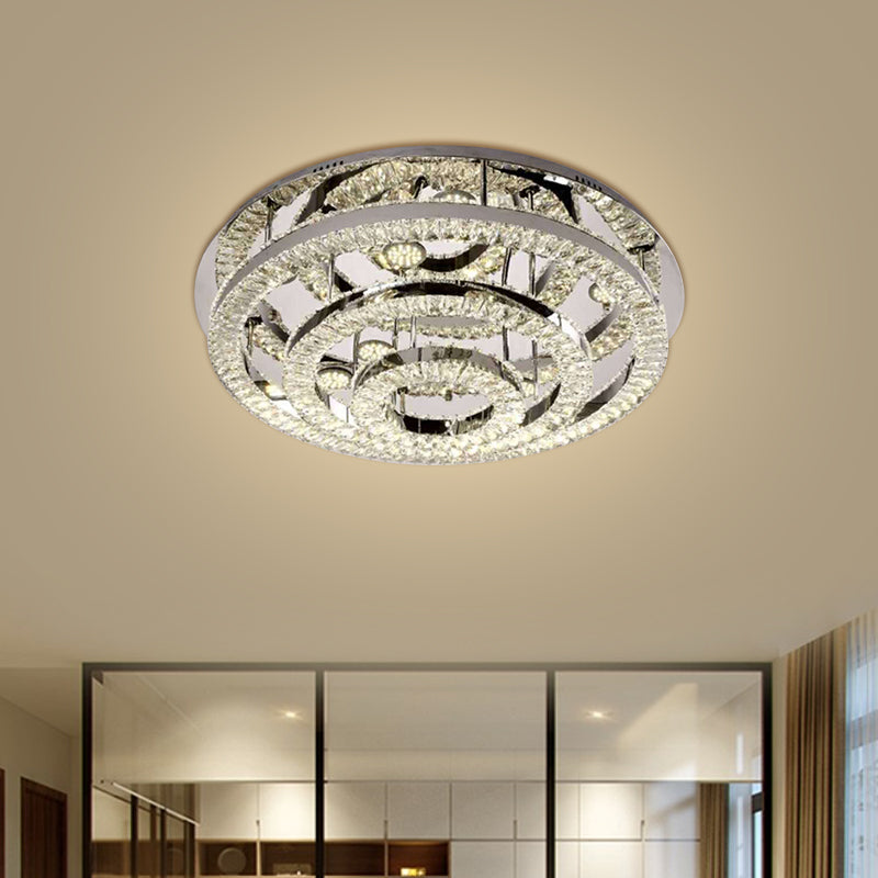 Plafonnier LED contemporain en chrome semi-encastré avec blocs de cristal superposés - Lumière chaude/blanche