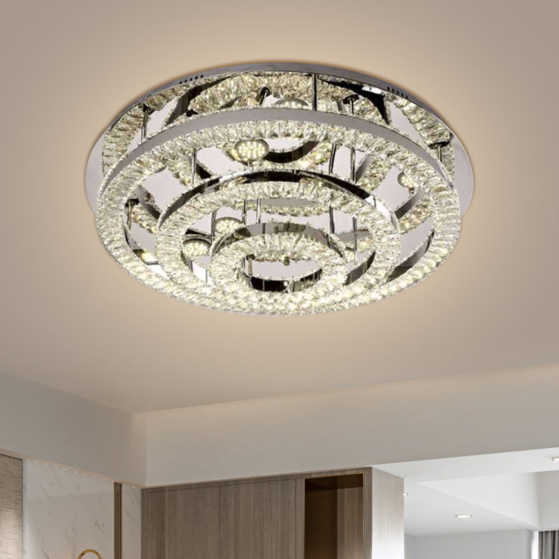 Plafonnier LED contemporain en chrome semi-encastré avec blocs de cristal superposés - Lumière chaude/blanche