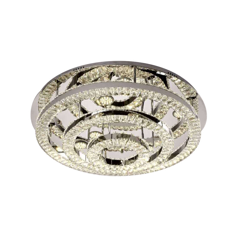 Plafonnier LED contemporain en chrome semi-encastré avec blocs de cristal superposés - Lumière chaude/blanche