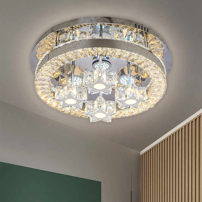 Simple Clear Crystal LED Flush Light Fixture for Living Room - Halo Design
