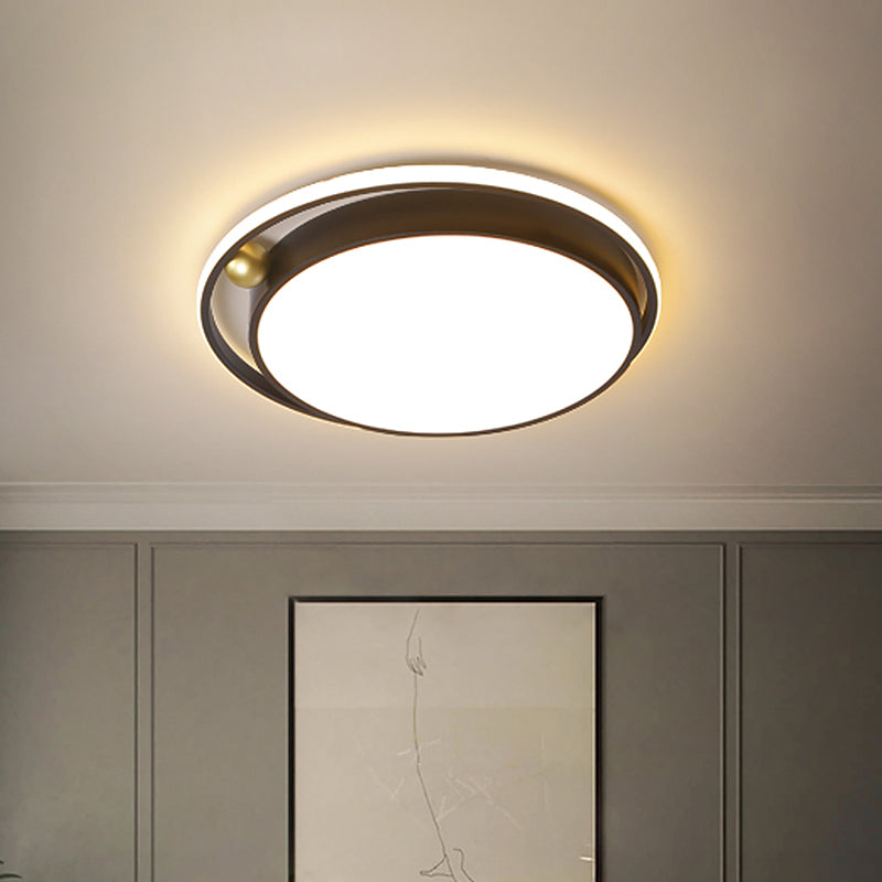 Nordic Round Acrylic Flush Mount LED Light Fixture - 16"/19.5" Wide, Black, for Bedroom