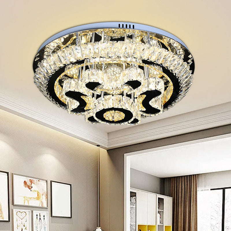 Plafonnier moderne en cristal pour salon - Lampe encastrée à LED avec base en acier inoxydable