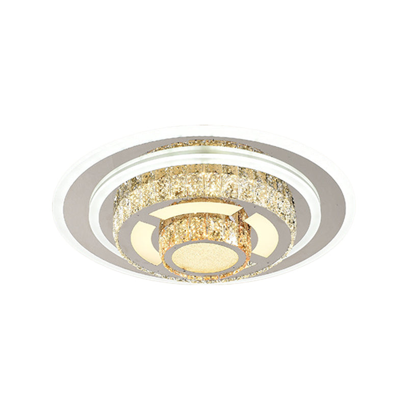 Contemporary Stainless-Steel LED Flush Mount Ceiling Lamp with Faceted Crystal, Perfect for Living Room