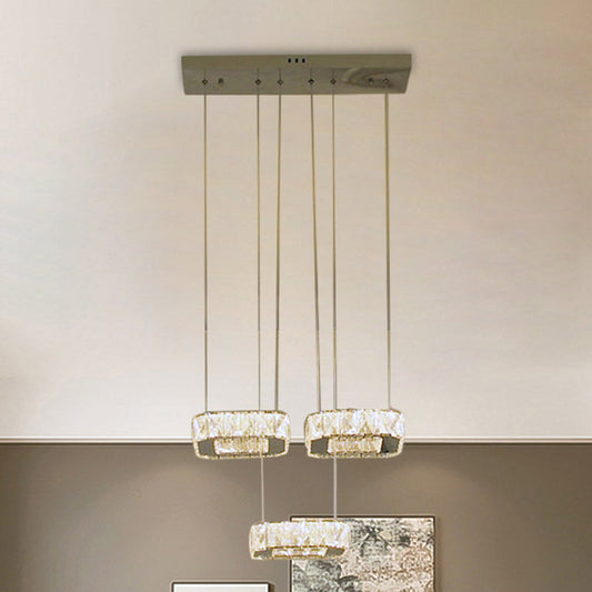Dining Room LED Pendant Chandelier - Sleek Stainless-Steel Suspension Lamp with Clear Beveled Crystal Shade