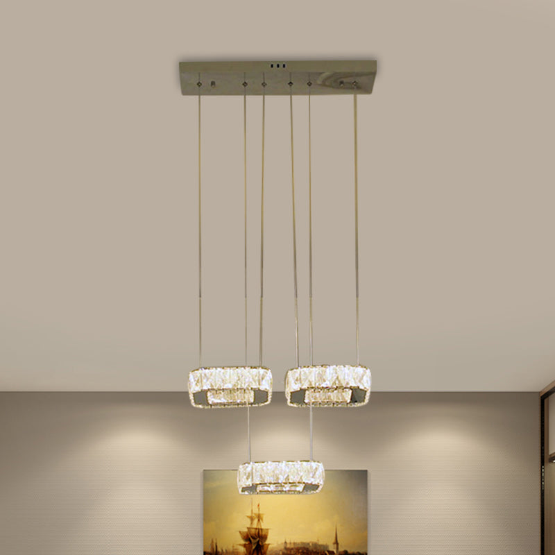 Dining Room LED Pendant Chandelier - Sleek Stainless-Steel Suspension Lamp with Clear Beveled Crystal Shade