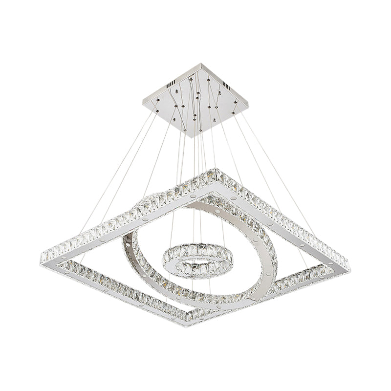 Lustre LED en acier inoxydable avec abat-jour en cristal - Plafonnier de salon moderne à lumière chaude/blanche