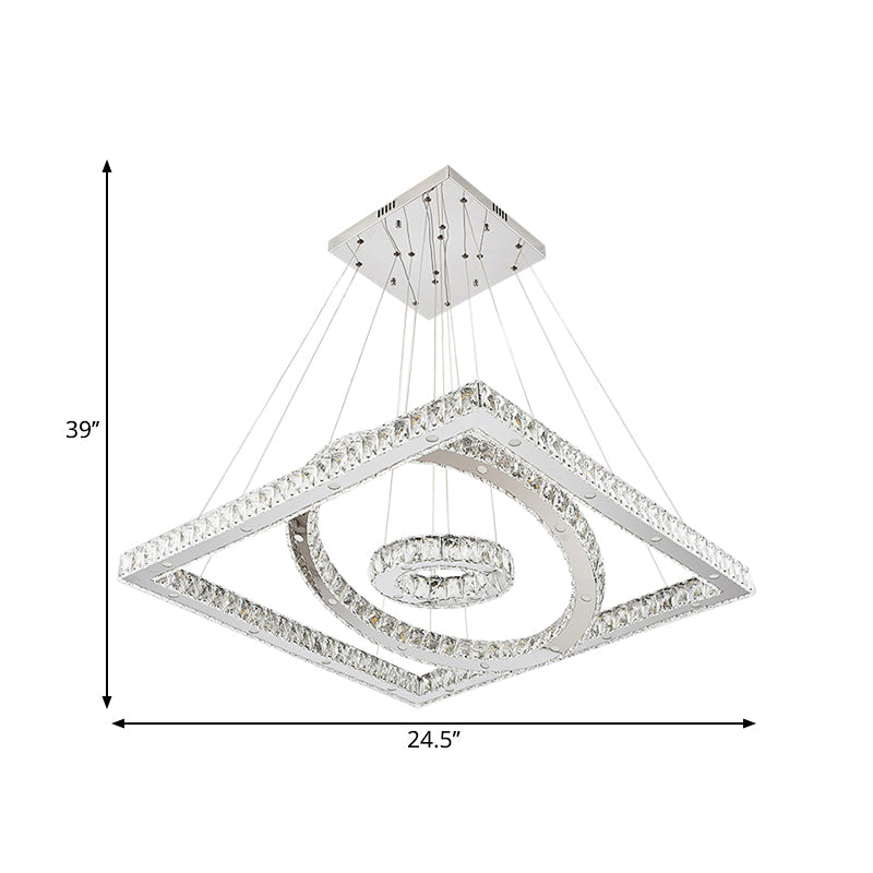 Lustre LED en acier inoxydable avec abat-jour en cristal - Plafonnier de salon moderne à lumière chaude/blanche